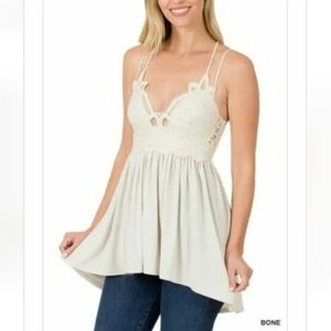 Zenana Crochet Lace Peplum Cami Top Western S, M, L, XL